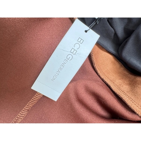 BCBGeneration Mixed Media Sheath Fall Dress Cinnamon Size S Faux Suede Slits NWT - Picture 5 of 10